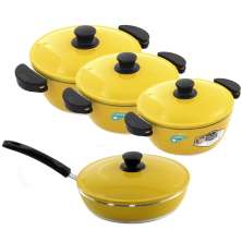 Kit 3 Panelas + Frigideira Gulê Alumínio 4 Peças Amarelo P