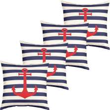 Kit 4 Capas De Almofadas Âncora Vermelho Navegação Marítima