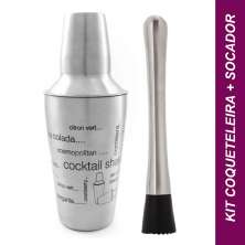 Kit Caipirinha Coqueteleira e Socador Inox 500ml 