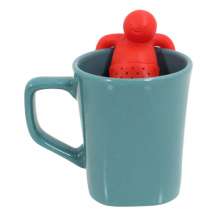 Kit Caneca Reta Colours Verde Cerâmica 330ml E Boneco Infusor de Chá Silicone