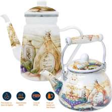 Kit Chaleira 2,5L Bule 1,2L Italy Esmaltados Indução Vintage