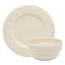 Kit Tigelas Bowl e Pratos de Sobremesa 8 Peças Mendi Marfim Oxford® Cerâmica