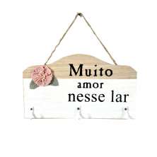 Porta Chaves Parede Criativo em MDF 3 Ganchos Muito Amor Nesse Lar