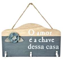 Porta Chaves Parede Criativo em MDF 3 Ganchos O Amor é a Chave
