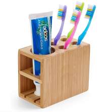 Porta Escova de Dentes e Pasta Bancada em Bambu Ecológico 