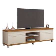 Rack Grande 1.8 Bancada com Rodinhas TV 40 42 48 50 55 60 65 70 Polegadas Porta Sala Quarto – Mirage – Off White/Cumaru- RPM Móveis