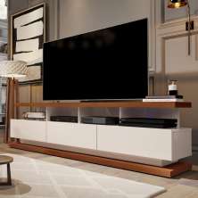 Rack Vivare 1.8 com 3 Gavetas - Off White com Freijó - Germai