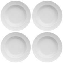 Jogo 4 Pratos Fundos 23,5cm Porcelana Germer Relevo Chevron Brancos Redondos