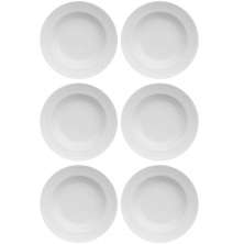 Jogo 6 Pratos Fundos Redondos 23,5cm Porcelana Relevo Germer Branco Mesa Posta