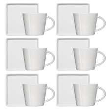 Jogo 6 Xícaras de Café 90ml em Porcelana com Píres Quadrado