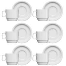 Jogo 6 Xícaras de Chá com Pires de Porcelana 215ml Classe Única Iguaçu Germer Branco