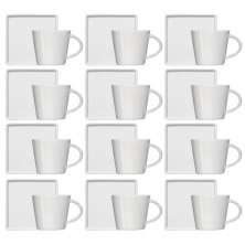 Kit 12 Xícaras de Café 90ml em Porcelana Branca com Pires Qu