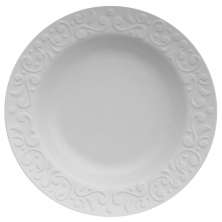 Prato Fundo Redondo 23,5cm em Porcelana com Relevo Tassel Germer Branco