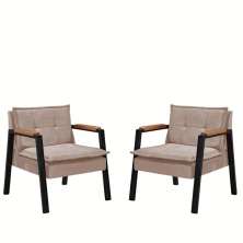 Kit 2 Poltrona Fortaleza Veludo Capuccino Base em Metal Preto