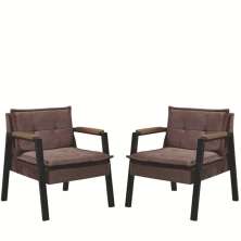 Kit 2 Poltrona Fortaleza Veludo Marrom Base em Metal Preto