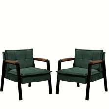 Kit 2 Poltrona Fortaleza Veludo Verde Base em Metal Preto