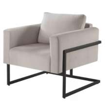 Poltrona Bella Veludo Bege Base em Metal Preto