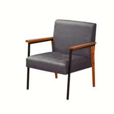 Poltrona Fontana Veludo Cinza Base em Metal Preto e Madeira