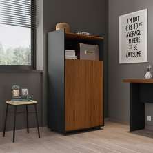 Armário Alto Decorativo Home Office 2 Portas Rocky MDP/BP Nogueira/Preto G11 - Gran Belo