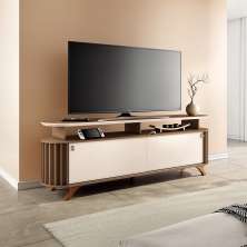 Bancada Decorativa Kirby 1.8 TV até 70 Pol. Ripada Castanho/Off White G26 - Gran belo