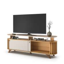 Bancada Decorativa Kirby 1.8 TV até 70 Polegadas Ripada Cinamomo/Off White G26 - Gran belo
