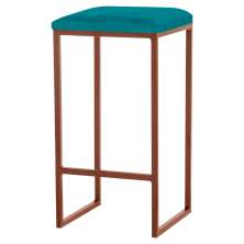 Banqueta Decorativa Billie Base Bronze Suede Azul Claro - Gran Belo
