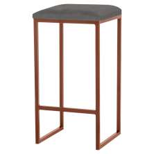 Banqueta Decorativa Billie Base Bronze Veludo Cinza - Gran Belo