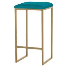 Banqueta Decorativa Billie Base Gold Suede Azul Claro - Gran Belo