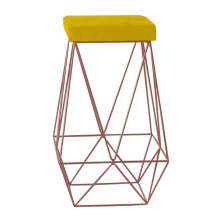 Banqueta Decorativa Kathy Base Bronze Suede Amarelo - Gran Belo