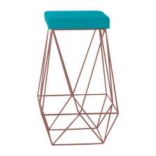 Banqueta Decorativa Kathy Base Bronze Suede Azul Claro - Gran Belo