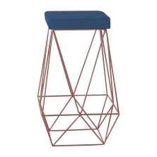 Banqueta Decorativa Kathy Base Bronze Suede Azul Marinho - Gran Belo
