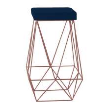 Banqueta Decorativa Kathy Base Bronze Veludo Azul G41 - Gran Belo