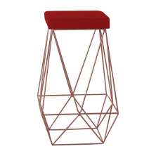 Banqueta Decorativa Kathy Base Bronze Veludo Vermelho - Gran Belo