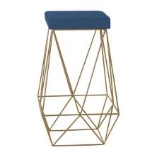 Banqueta Decorativa Kathy Base Gold Suede Azul Marinho G41 - Gran Belo