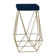 Banqueta Decorativa Kathy Base Gold Veludo Azul - Gran Belo