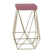 Banqueta Decorativa Kathy Base Gold Veludo Rosê G41 - Gran Belo