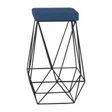 Banqueta Decorativa Kathy Base Preta Suede Azul Marinho - Gran Belo