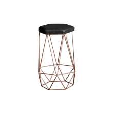 Banqueta Decorativa Rubel Base Bronze PU Sintético Preto G41 - Gran Belo