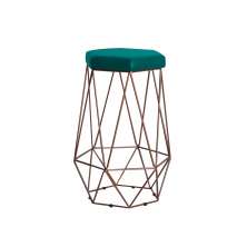 Banqueta Decorativa Rubel Base Bronze Suede Azul Claro G41 - Gran Belo