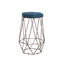 Banqueta Decorativa Rubel Base Bronze Suede Azul Marinho - Gran Belo