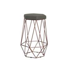 Banqueta Decorativa Rubel Base Bronze Suede Cinza G41 - Gran Belo