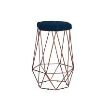 Banqueta Decorativa Rubel Base Bronze Veludo Azul G41 - Gran Belo