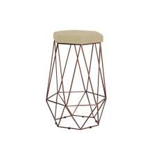 Banqueta Decorativa Rubel Base Bronze Veludo Bege G41 - Gran Belo