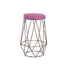 Banqueta Decorativa Rubel Base Bronze Veludo Rosê G41 - Gran Belo