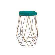 Banqueta Decorativa Rubel Base Gold Suede Azul Claro G41 - Gran Belo
