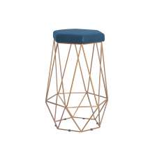 Banqueta Decorativa Rubel Base Gold Suede Azul Marinho G41 - Gran Belo