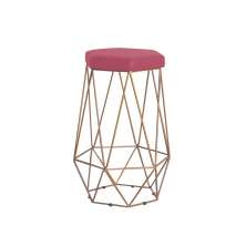 Banqueta Decorativa Rubel Base Gold Suede Rosa G41 - Gran Belo
