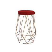 Banqueta Decorativa Rubel Base Gold Suede Vermelho G41 - Gran Belo