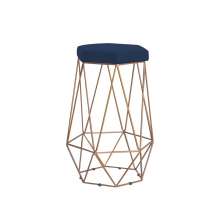 Banqueta Decorativa Rubel Base Gold Veludo Azul G41 - Gran Belo