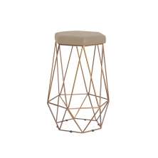 Banqueta Decorativa Rubel Base Gold Veludo Bege G41 - Gran Belo
